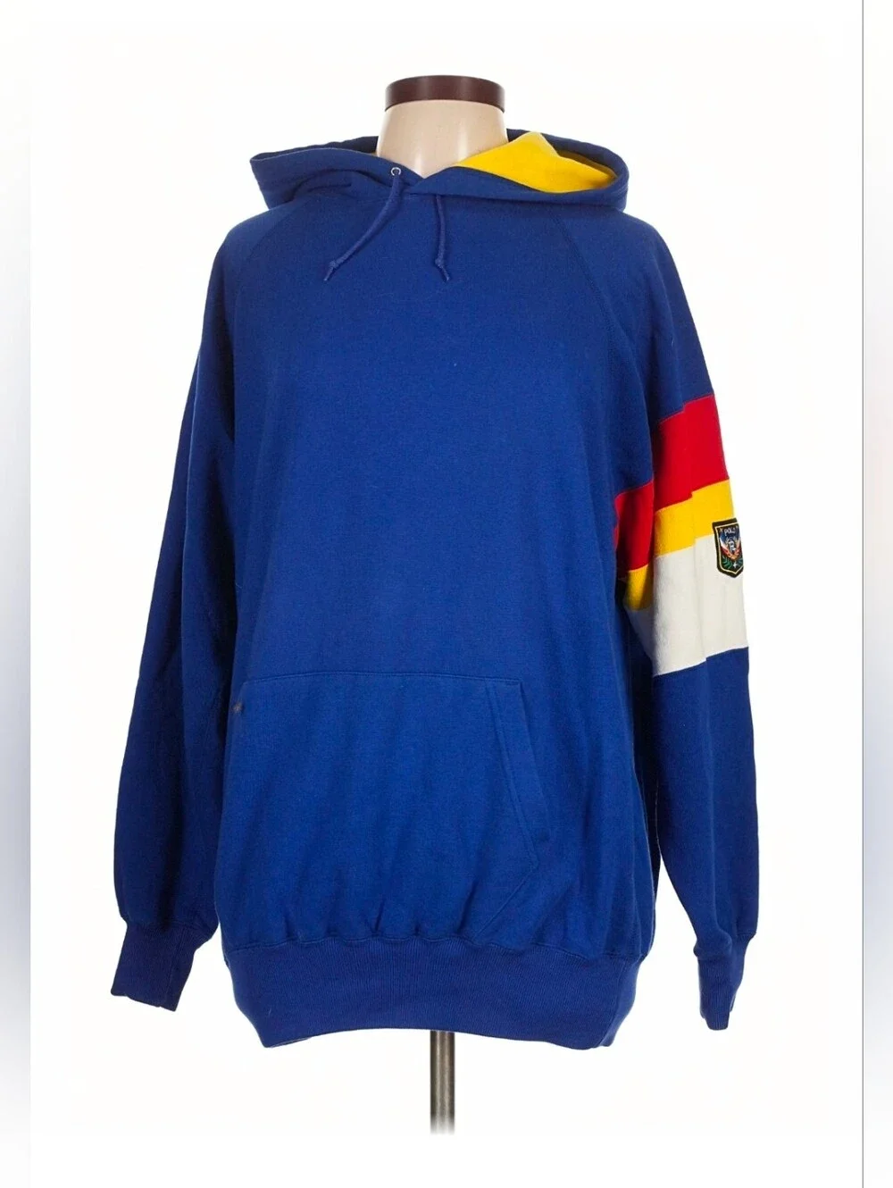 Vintage Polo Ralph Lauren Hoodie Embroidery Uni Crest Mens L Stadium 92 PRL Blue